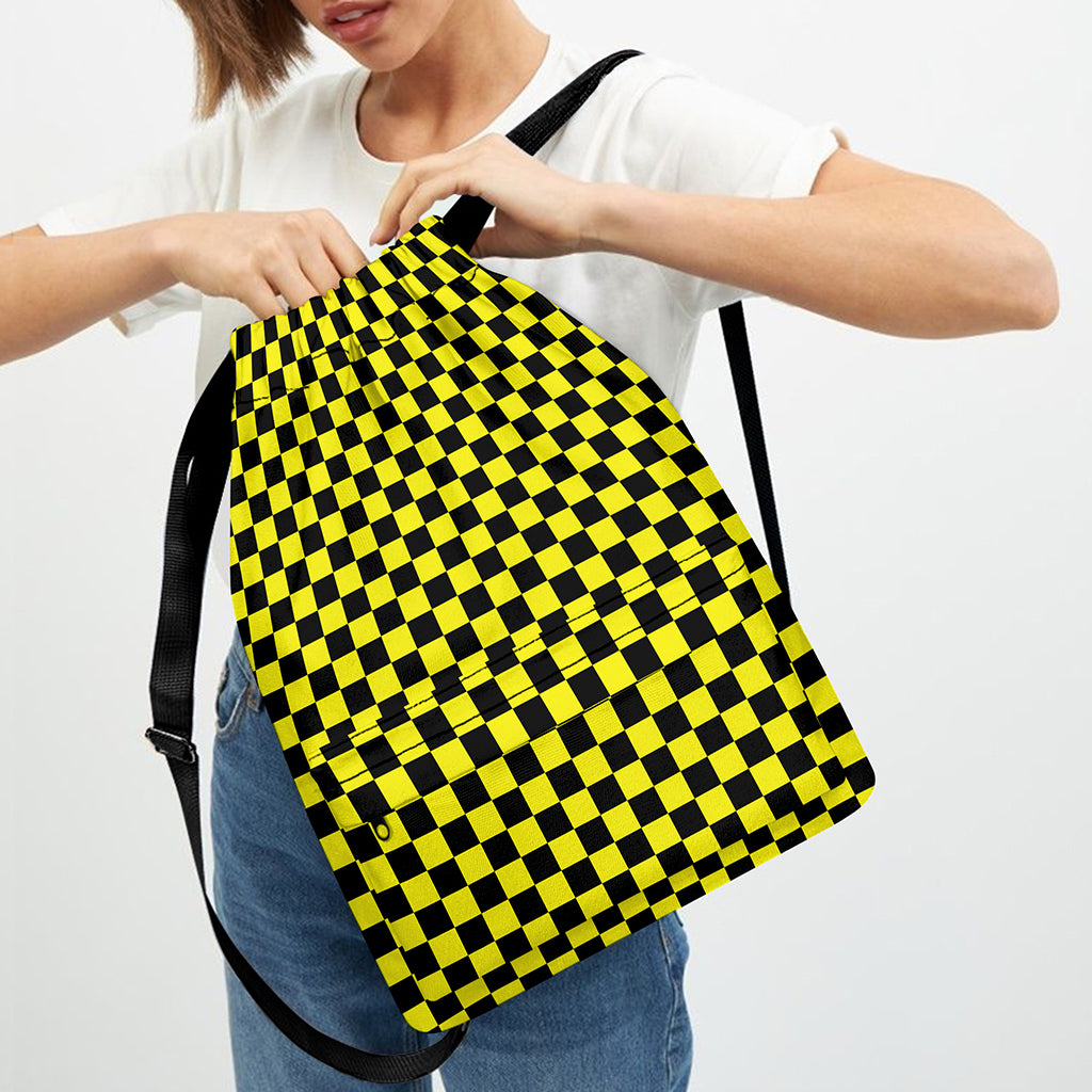 Yellow And Black Checkered Pattern Print Drawstring Backpack