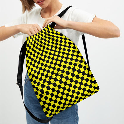 Yellow And Black Checkered Pattern Print Drawstring Backpack
