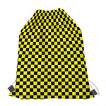 Yellow And Black Checkered Pattern Print Drawstring Bag