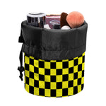 Yellow And Black Checkered Pattern Print Drawstring Makeup Bag