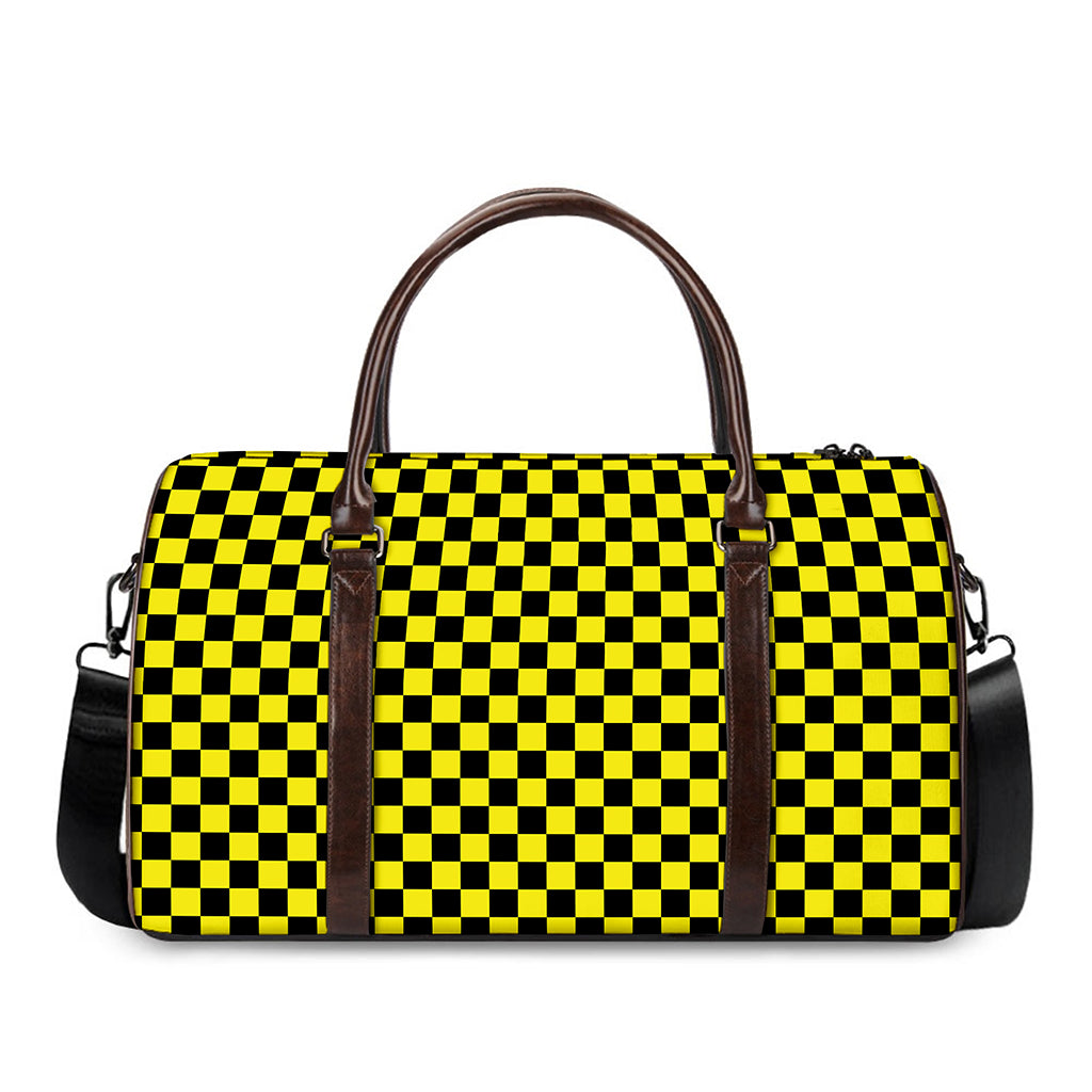 Yellow And Black Checkered Pattern Print Duffle Bag