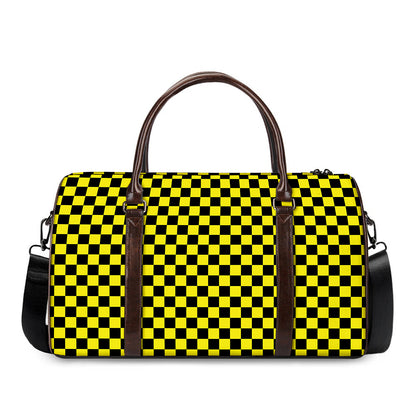 Yellow And Black Checkered Pattern Print Duffle Bag