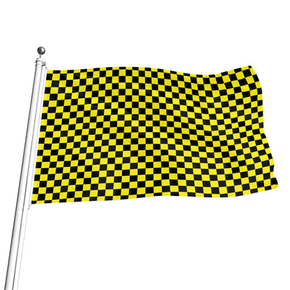 Yellow And Black Checkered Pattern Print Flag