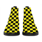 Yellow And Black Checkered Pattern Print Flat Ankle Boots