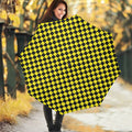 Yellow And Black Checkered Pattern Print Foldable Umbrella