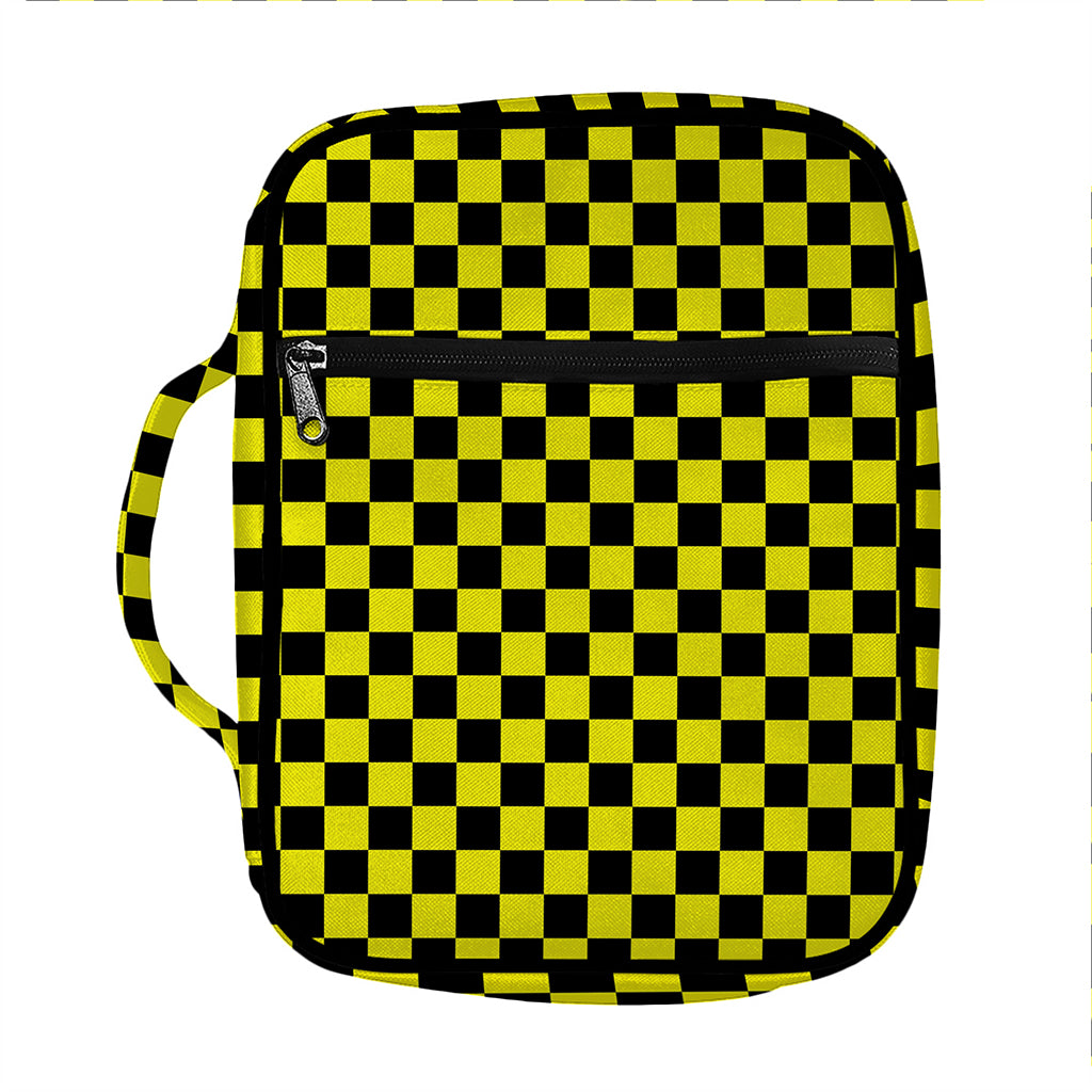 Yellow And Black Checkered Pattern Print Front Pocket Bible Bag