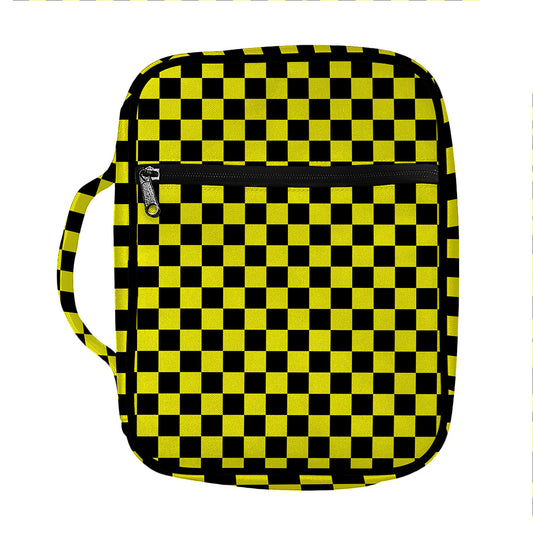 Yellow And Black Checkered Pattern Print Front Pocket Bible Bag