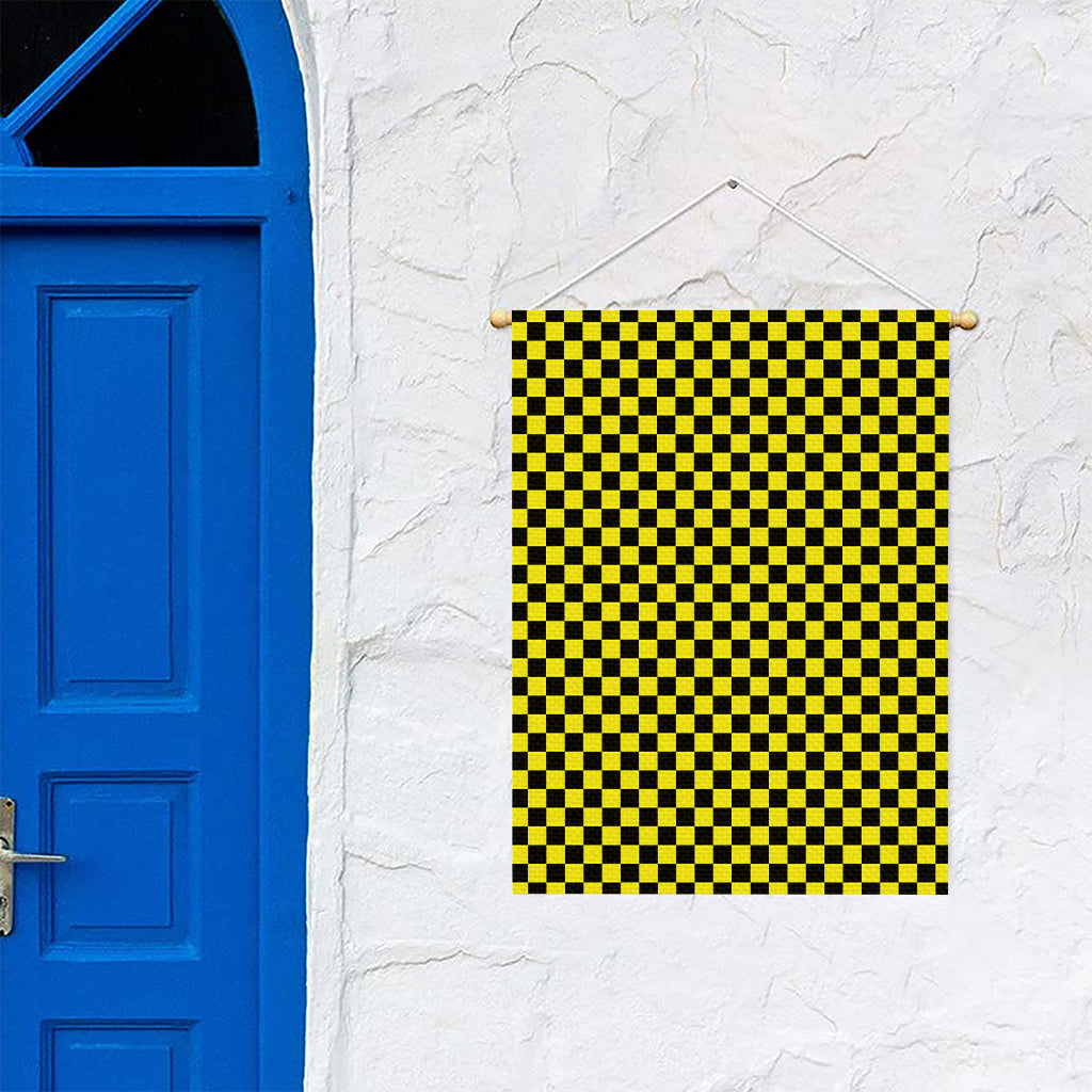 Yellow And Black Checkered Pattern Print Garden Flag
