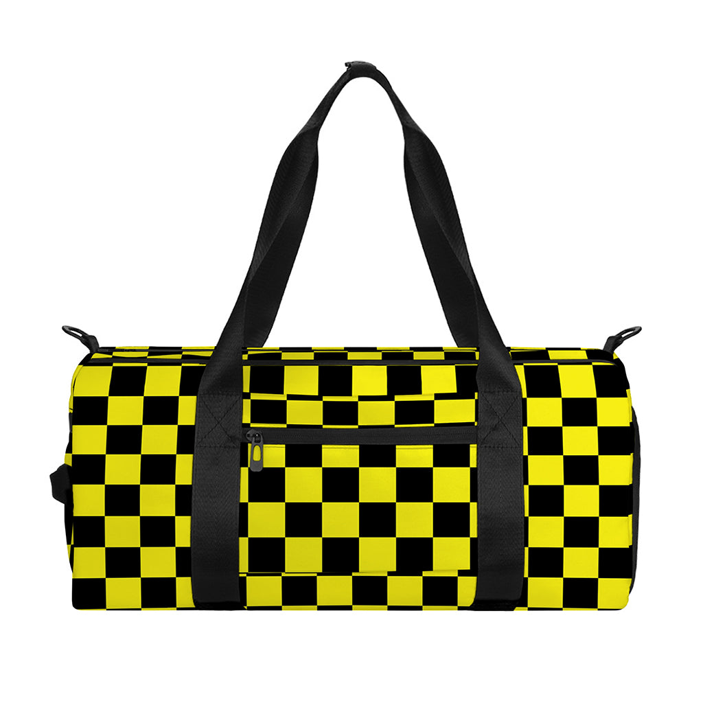Yellow And Black Checkered Pattern Print Gym Bag
