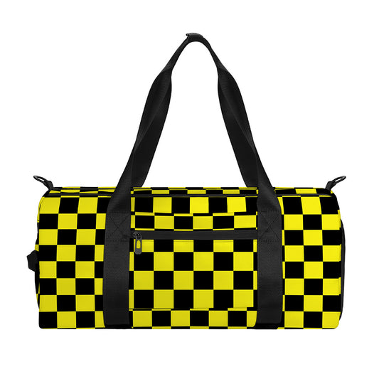 Yellow And Black Checkered Pattern Print Gym Bag