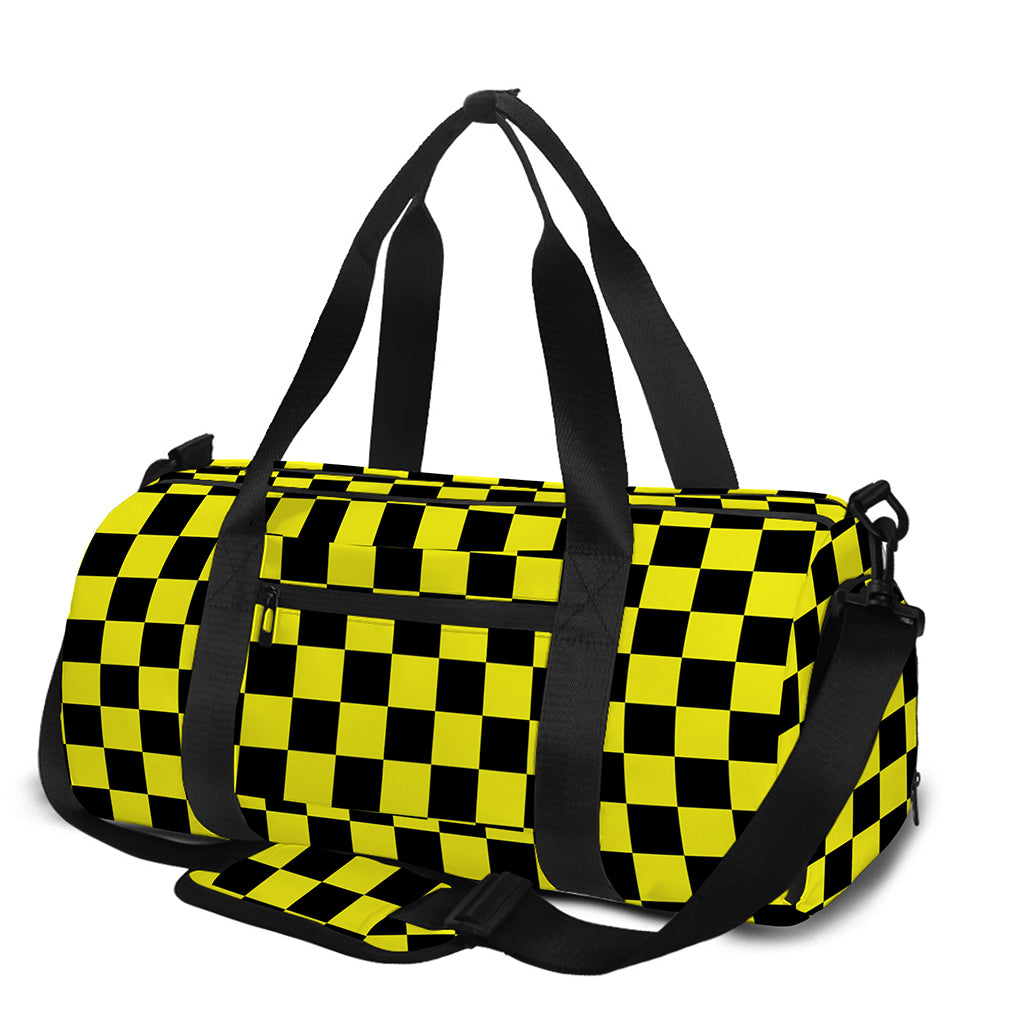 Yellow And Black Checkered Pattern Print Gym Bag