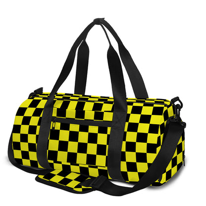 Yellow And Black Checkered Pattern Print Gym Bag