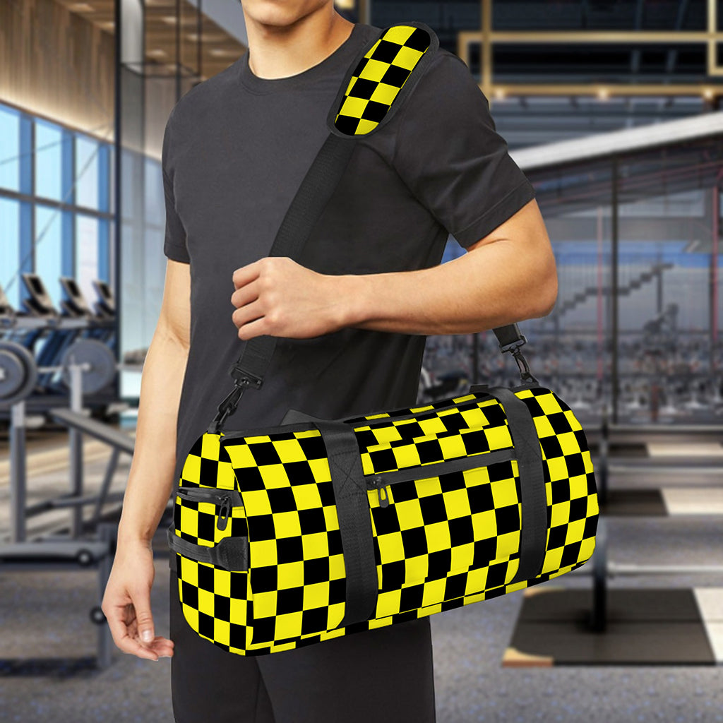 Yellow And Black Checkered Pattern Print Gym Bag