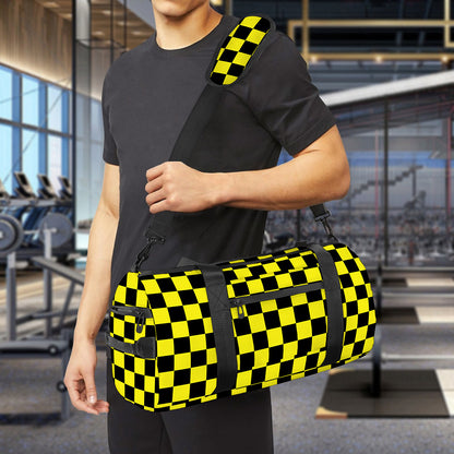 Yellow And Black Checkered Pattern Print Gym Bag