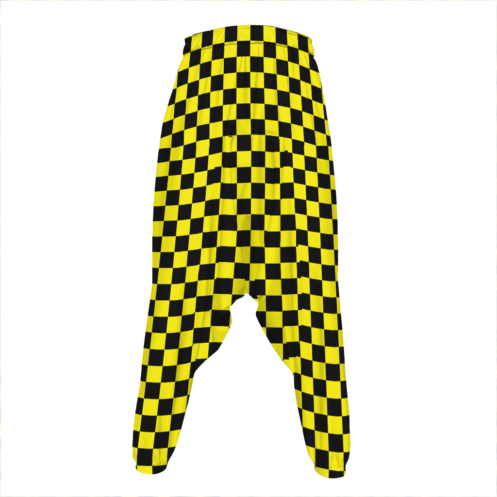 Yellow And Black Checkered Pattern Print Hammer Pants