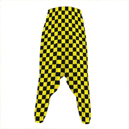 Yellow And Black Checkered Pattern Print Hammer Pants