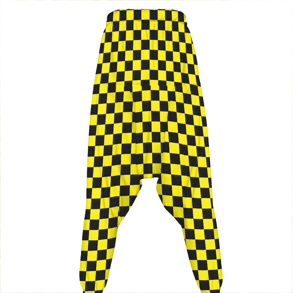 Yellow And Black Checkered Pattern Print Hammer Pants