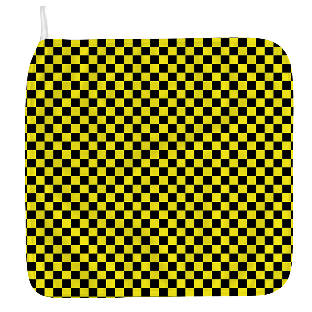 Yellow And Black Checkered Pattern Print Hand Towel
