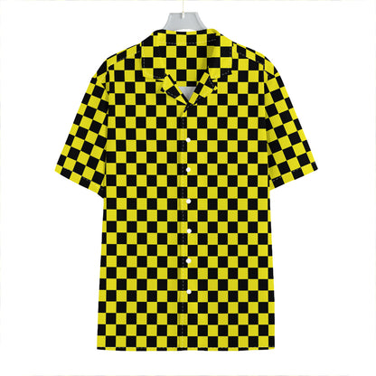 Yellow And Black Checkered Pattern Print Hawaiian Shirt