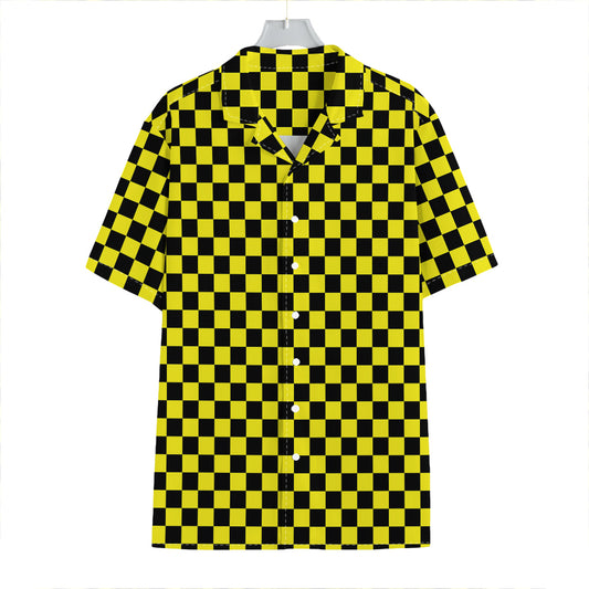 Yellow And Black Checkered Pattern Print Hawaiian Shirt