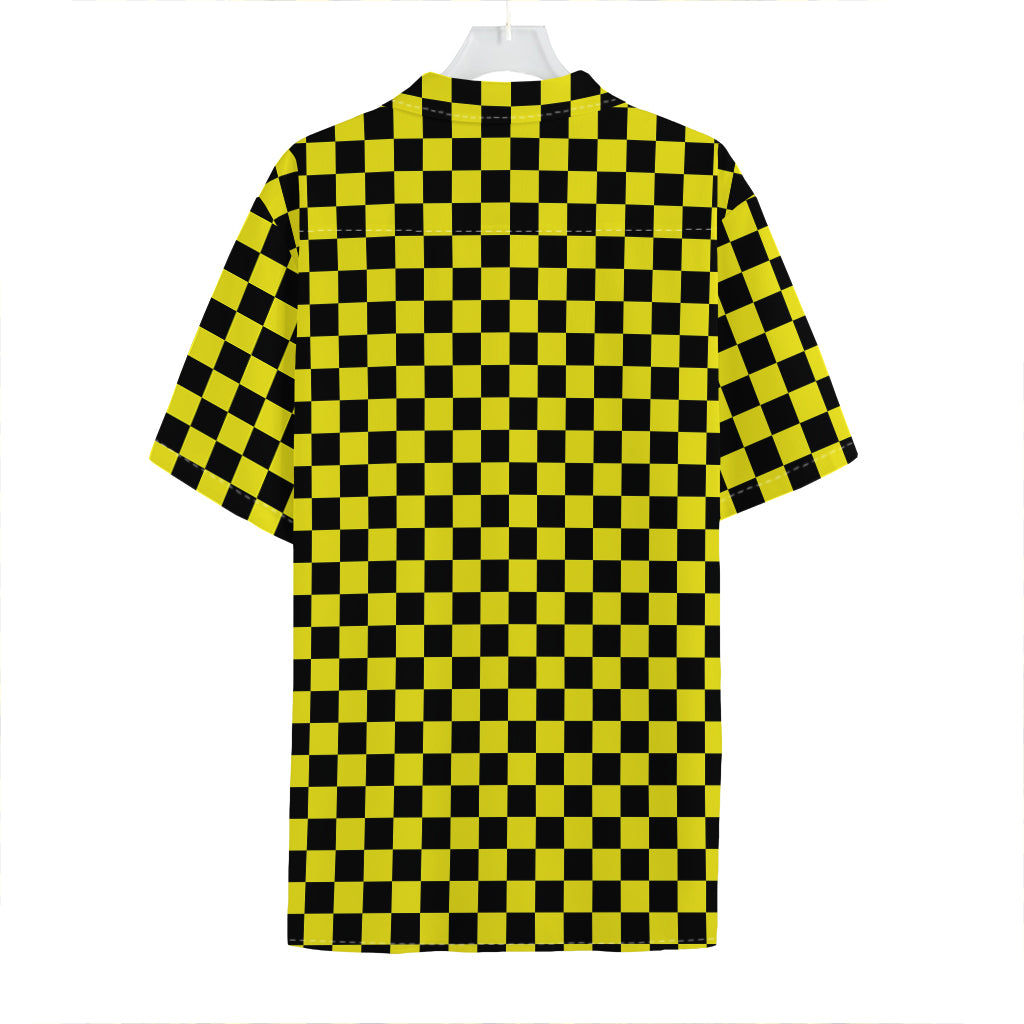 Yellow And Black Checkered Pattern Print Hawaiian Shirt