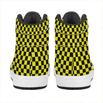 Yellow And Black Checkered Pattern Print High Top Leather Sneakers
