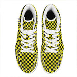 Yellow And Black Checkered Pattern Print High Top Leather Sneakers