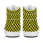 Yellow And Black Checkered Pattern Print High Top Leather Sneakers