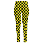 Yellow And Black Checkered Pattern Print High-Waisted Pocket Leggings