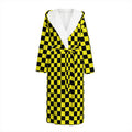 Yellow And Black Checkered Pattern Print Hooded Bathrobe