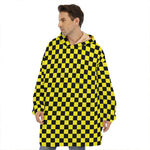 Yellow And Black Checkered Pattern Print Hoodie Blanket