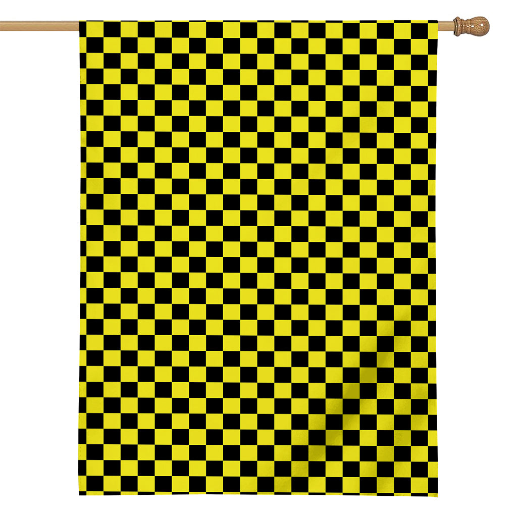 Yellow And Black Checkered Pattern Print House Flag