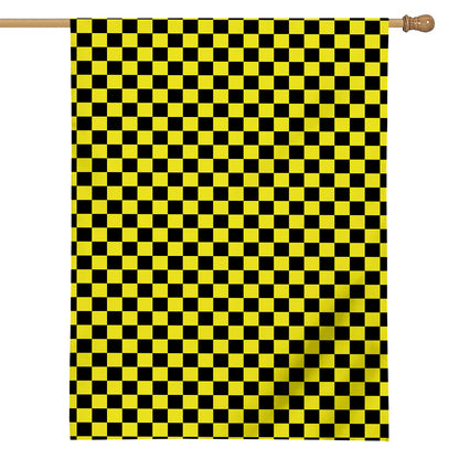 Yellow And Black Checkered Pattern Print House Flag