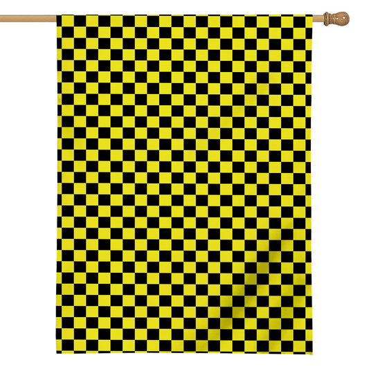 Yellow And Black Checkered Pattern Print House Flag