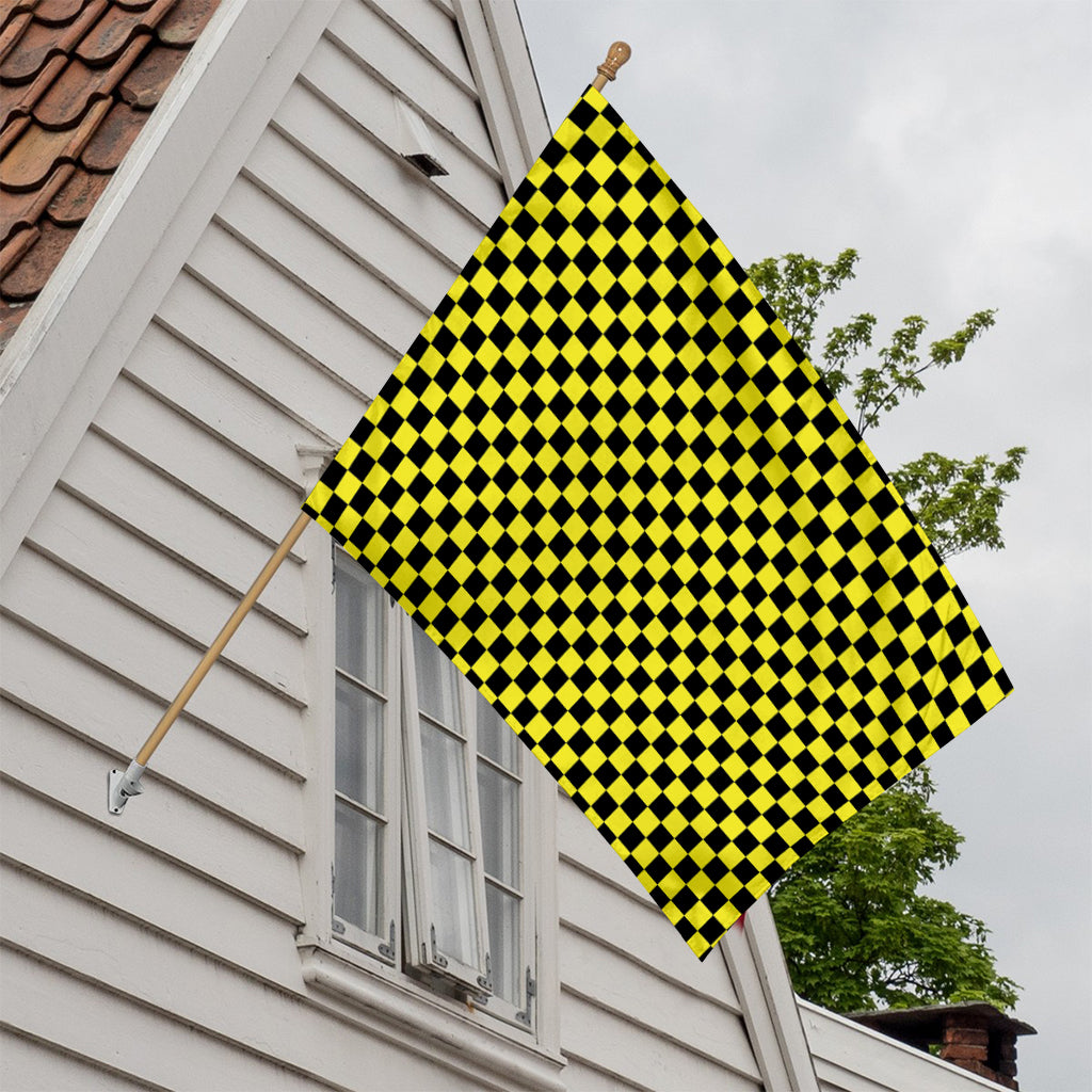 Yellow And Black Checkered Pattern Print House Flag