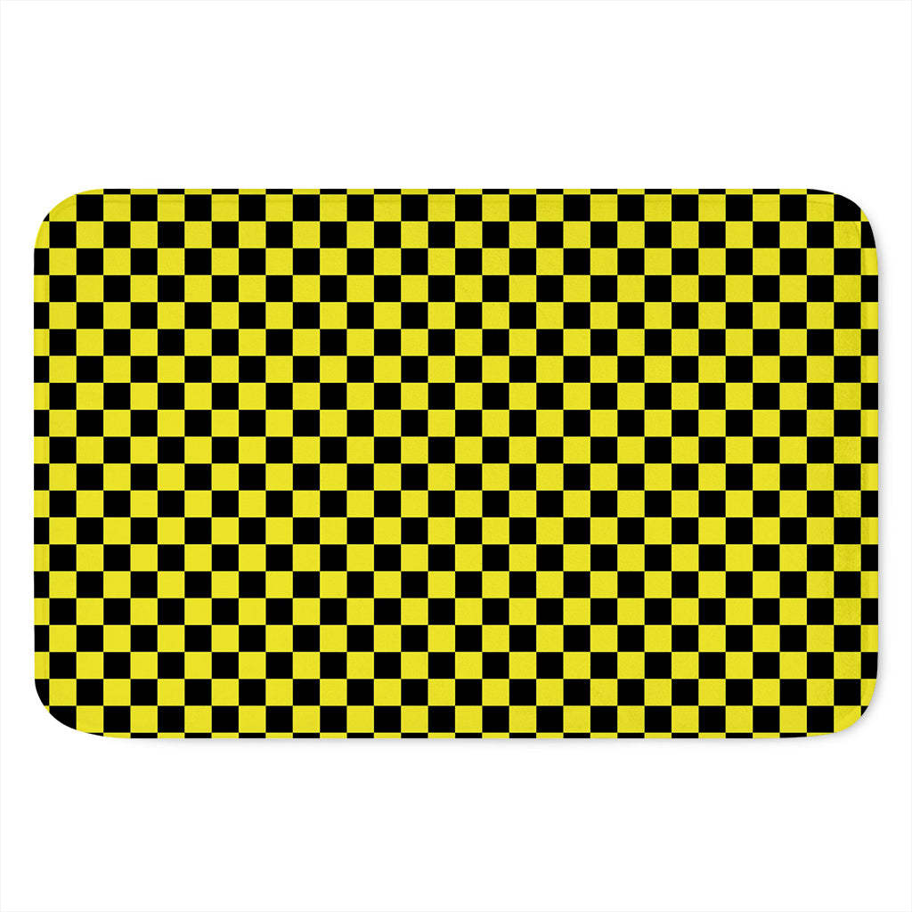 Yellow And Black Checkered Pattern Print Indoor Door Mat