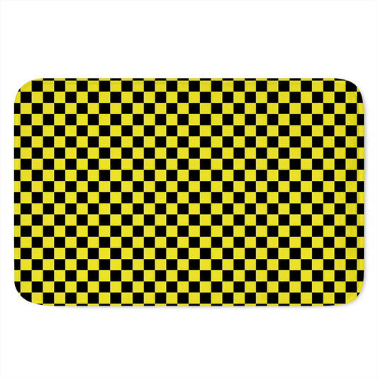 Yellow And Black Checkered Pattern Print Indoor Door Mat