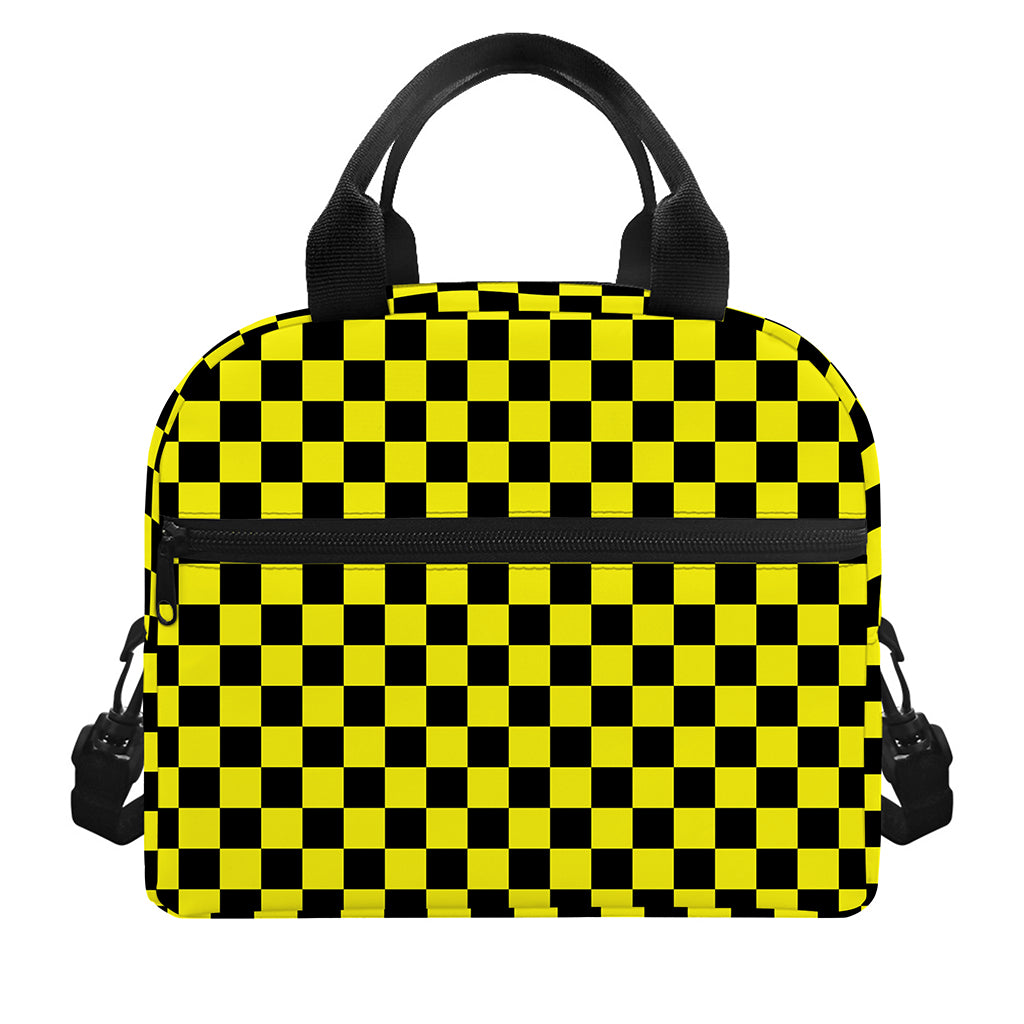 Yellow And Black Checkered Pattern Print Insulated Lunch Bag