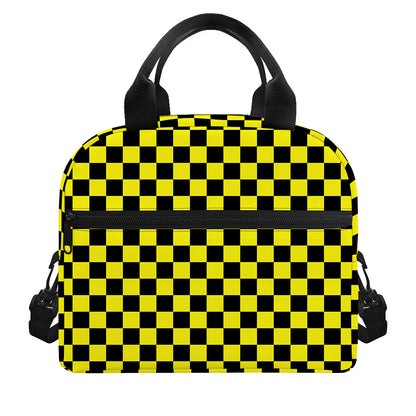 Yellow And Black Checkered Pattern Print Insulated Lunch Bag