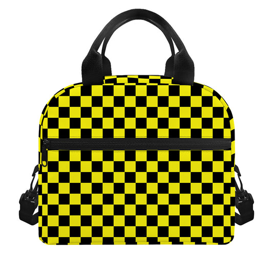 Yellow And Black Checkered Pattern Print Insulated Lunch Bag
