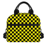 Yellow And Black Checkered Pattern Print Insulated Lunch Bag