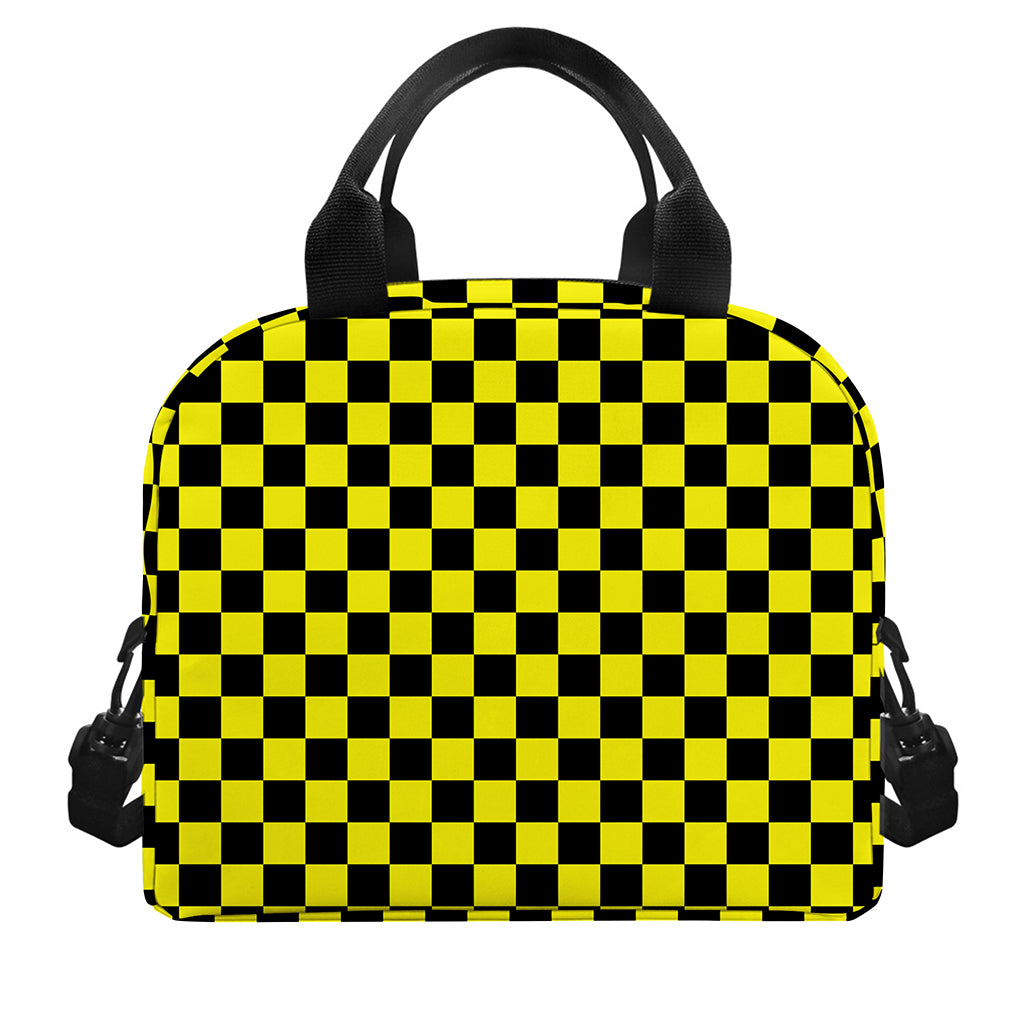 Yellow And Black Checkered Pattern Print Insulated Lunch Bag