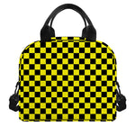 Yellow And Black Checkered Pattern Print Insulated Lunch Bag
