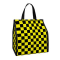 Yellow And Black Checkered Pattern Print Insulated Lunch Tote