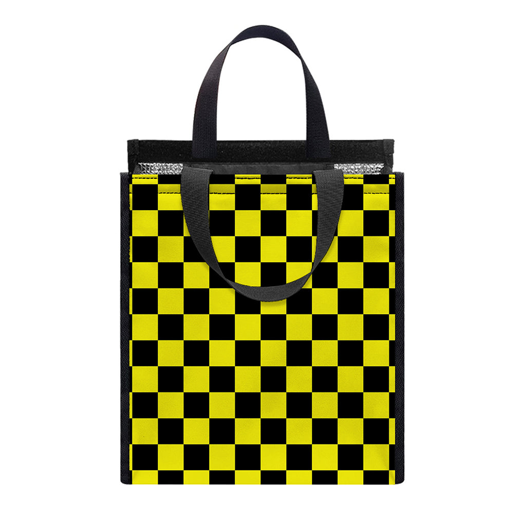Yellow And Black Checkered Pattern Print Insulated Lunch Tote