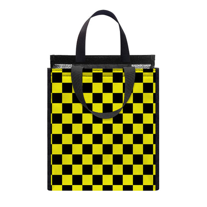 Yellow And Black Checkered Pattern Print Insulated Lunch Tote