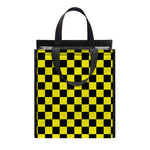 Yellow And Black Checkered Pattern Print Insulated Lunch Tote