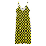 Yellow And Black Checkered Pattern Print Jersey Midi Cami Dress