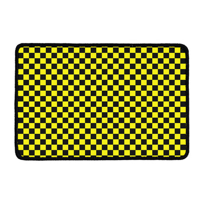 Yellow And Black Checkered Pattern Print Kitchen Mat