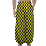 Yellow And Black Checkered Pattern Print Lantern Pants